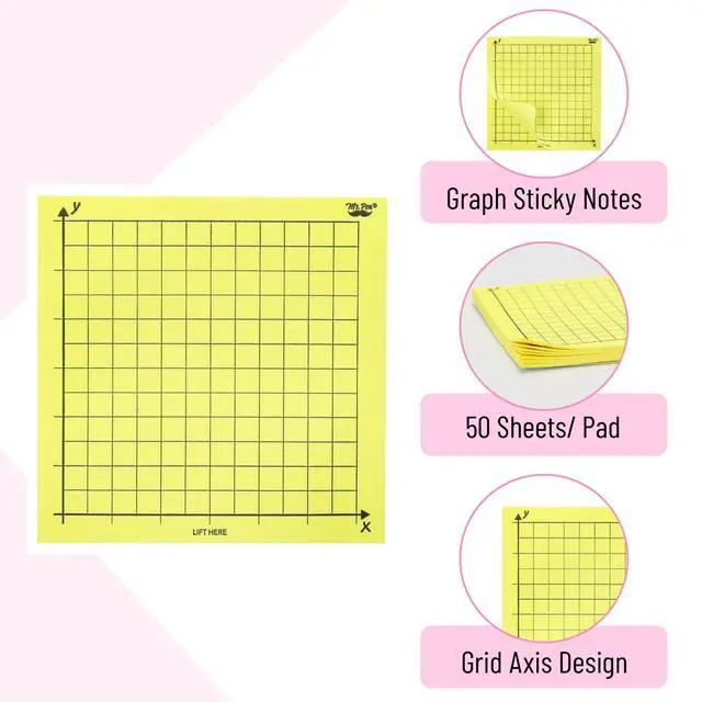 Alt view image 3 of 7 - Graph Sticky Notes, 3x3 Inch, 6 Pads, 50 Sheets/Pad, 300 Sheets | 6 Grid Designs, Bright Colors, Square Graph Paper Notes, Grid Sticky Note Pads for Math, Study, Journals, Planners