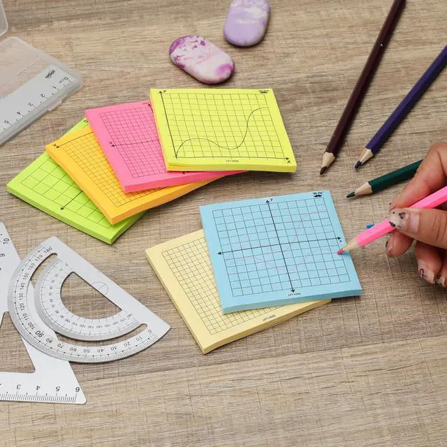Alt view image 4 of 7 - Graph Sticky Notes, 3x3 Inch, 6 Pads, 50 Sheets/Pad, 300 Sheets | 6 Grid Designs, Bright Colors, Square Graph Paper Notes, Grid Sticky Note Pads for Math, Study, Journals, Planners