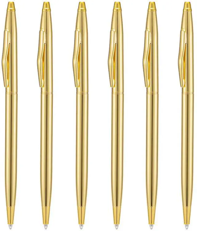 Main image of 6 Pieces Golden Slim Metal Ballpoint Pen, 1mm Medium Point Black Ink Smooth Writing, for Business Office Teacher Student Wedding Guest