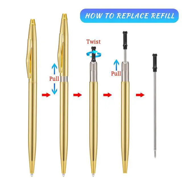 Alt view image 3 of 5 - 6 Pieces Golden Slim Metal Ballpoint Pen, 1mm Medium Point Black Ink Smooth Writing, for Business Office Teacher Student Wedding Guest