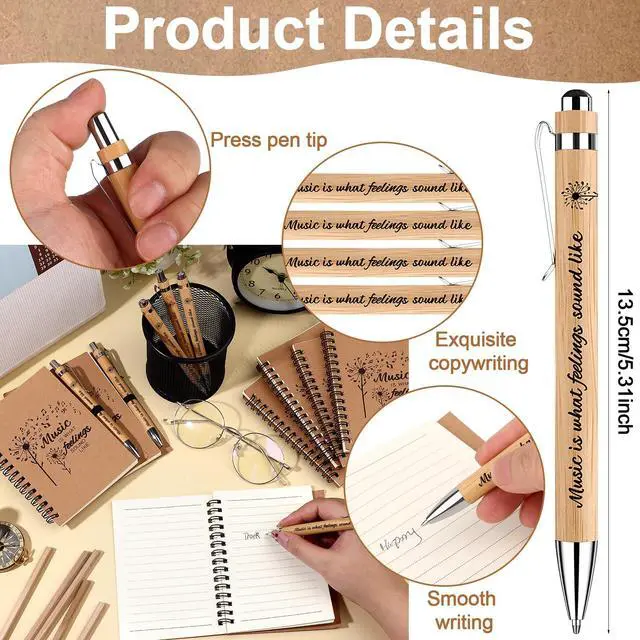 Alt view image 3 of 7 - 10 Sets Bulk Music Themed Gifts Including Music Notebooks with Bamboo Pen Inspirational Music Gifts Perfect Appreciation Gifts for Students Friends Colleagues and Family