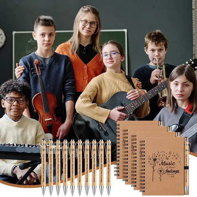 Alt view image 4 of 7 - 10 Sets Bulk Music Themed Gifts Including Music Notebooks with Bamboo Pen Inspirational Music Gifts Perfect Appreciation Gifts for Students Friends Colleagues and Family