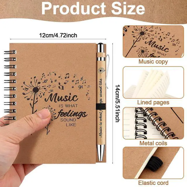 Alt view image 2 of 7 - 10 Sets Bulk Music Themed Gifts Including Music Notebooks with Bamboo Pen Inspirational Music Gifts Perfect Appreciation Gifts for Students Friends Colleagues and Family