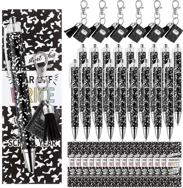Main image of 6 Pcs Back to School Gifts Bulk Composition Book Ballpoint Pens Keychains and Inspirational Cards Set First Day of School Supplies Gifts from Teacher Classroom Prizes Party Favors