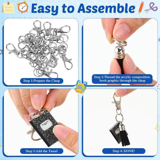 Alt view image 3 of 7 - 6 Pcs Back to School Gifts Bulk Composition Book Ballpoint Pens Keychains and Inspirational Cards Set First Day of School Supplies Gifts from Teacher Classroom Prizes Party Favors