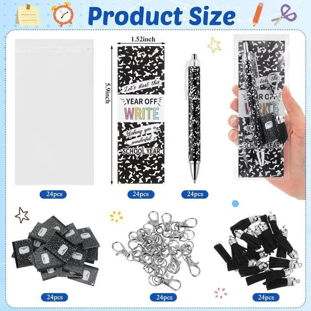 Alt view image 2 of 7 - 6 Pcs Back to School Gifts Bulk Composition Book Ballpoint Pens Keychains and Inspirational Cards Set First Day of School Supplies Gifts from Teacher Classroom Prizes Party Favors
