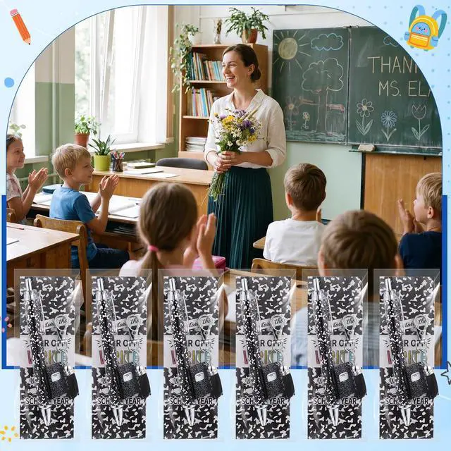 Alt view image 7 of 7 - 6 Pcs Back to School Gifts Bulk Composition Book Ballpoint Pens Keychains and Inspirational Cards Set First Day of School Supplies Gifts from Teacher Classroom Prizes Party Favors