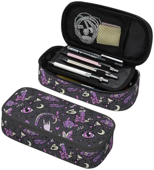 Main image of Magic Goth Gothic Skull Spooky Gray Purple Pencil Case Big Capacity Storage Pencil Pouch Stationery Bags With Zipper Portable Pen Holder Box Organizer For Boys Student College School Office Supplies