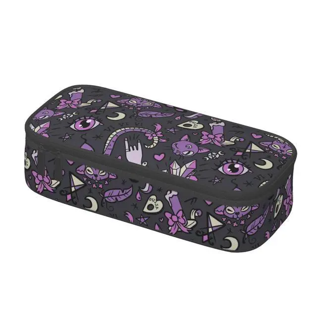 Alt view image 3 of 7 - Magic Goth Gothic Skull Spooky Gray Purple Pencil Case Big Capacity Storage Pencil Pouch Stationery Bags With Zipper Portable Pen Holder Box Organizer For Boys Student College School Office Supplies