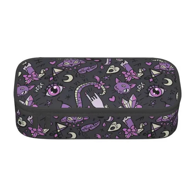 Alt view image 2 of 7 - Magic Goth Gothic Skull Spooky Gray Purple Pencil Case Big Capacity Storage Pencil Pouch Stationery Bags With Zipper Portable Pen Holder Box Organizer For Boys Student College School Office Supplies