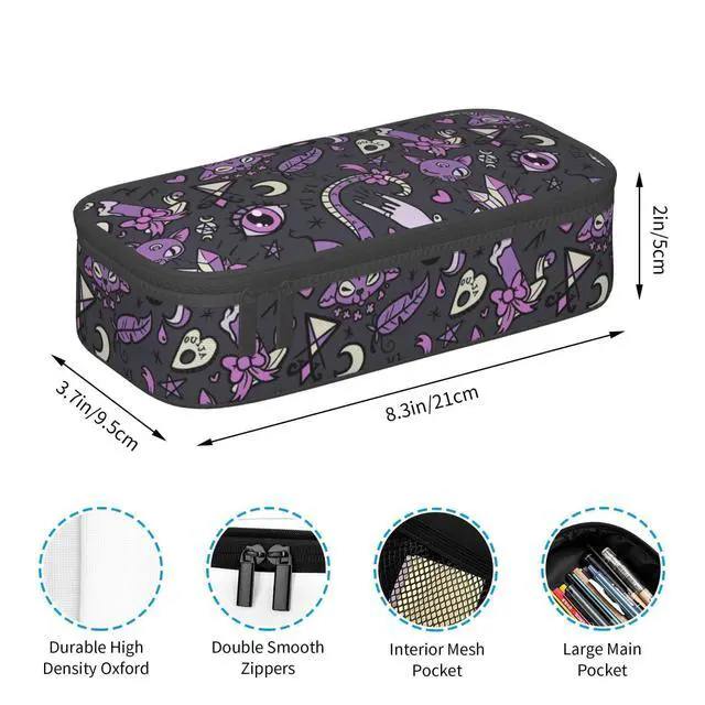 Alt view image 5 of 7 - Magic Goth Gothic Skull Spooky Gray Purple Pencil Case Big Capacity Storage Pencil Pouch Stationery Bags With Zipper Portable Pen Holder Box Organizer For Boys Student College School Office Supplies