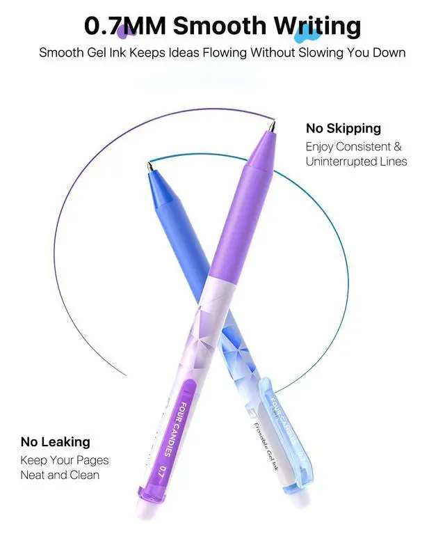 Alt view image 4 of 6 - Retractable Erasable Gel Pen, Fine Point, 0.7mm, 12 Colors | Make Mistakes Disappear, Vibrant Assorted Color Erasable Pens for Writing, Planners & Crossword Puzzles