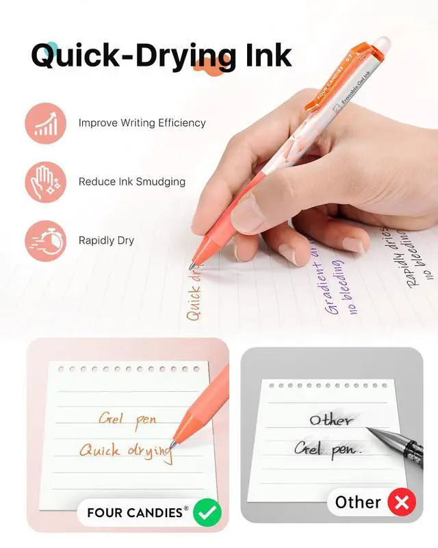 Alt view image 5 of 6 - Retractable Erasable Gel Pen, Fine Point, 0.7mm, 12 Colors | Make Mistakes Disappear, Vibrant Assorted Color Erasable Pens for Writing, Planners & Crossword Puzzles