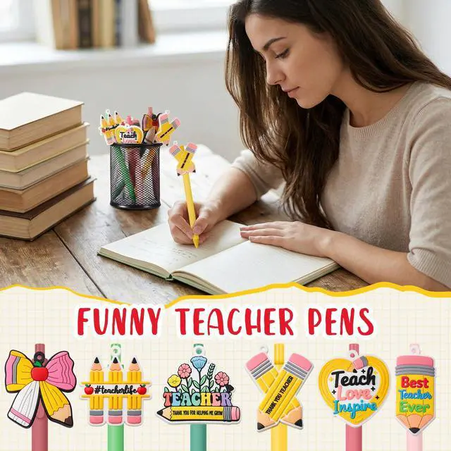 Alt view image 6 of 7 - 18 Pcs Teach Appreciation Week Gift Teachers Pens Bulk Funny Cute Teacher Ballpoint Pens for Thank You Teach Party Favors Student School Office Supplies