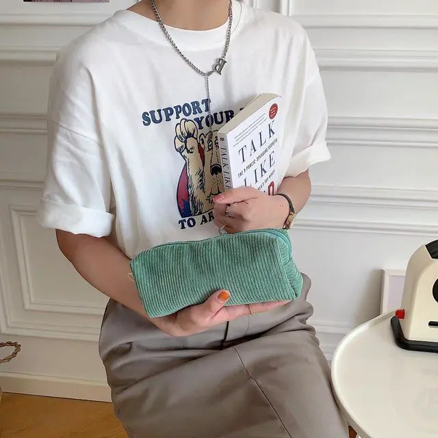 Alt view image 4 of 7 - Cute Pencil Case Aesthetic Student Pencil Pouch Coin Pen Pouch Cosmetic Bag Office Stationery Organizer For Kids Teen School (Green)