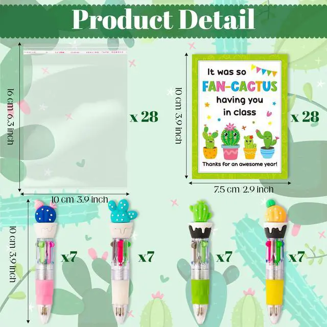 Alt view image 2 of 5 - Cactus Student Gifts - 84Pcs 4-in-1 Multicolor Ballpoint Pens with Motivational Greeting Cards, Fun School Gifts Bulk for Classroom Supplies & Party Favors (Awesome Year)
