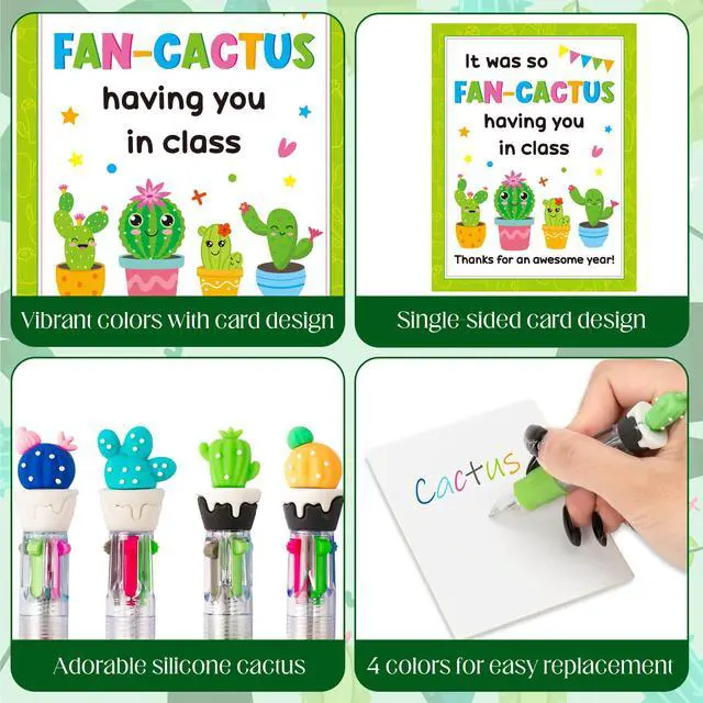 Alt view image 3 of 5 - Cactus Student Gifts - 84Pcs 4-in-1 Multicolor Ballpoint Pens with Motivational Greeting Cards, Fun School Gifts Bulk for Classroom Supplies & Party Favors (Awesome Year)