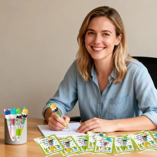 Alt view image 5 of 5 - Cactus Student Gifts - 84Pcs 4-in-1 Multicolor Ballpoint Pens with Motivational Greeting Cards, Fun School Gifts Bulk for Classroom Supplies & Party Favors (Awesome Year)
