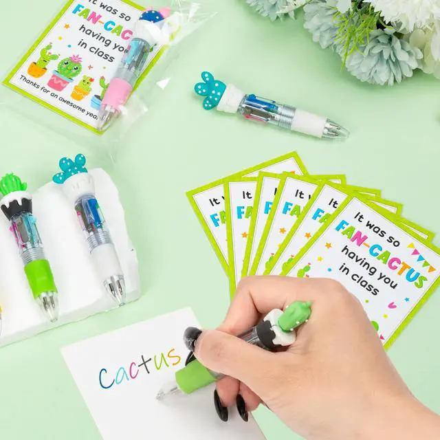 Alt view image 4 of 5 - Cactus Student Gifts - 84Pcs 4-in-1 Multicolor Ballpoint Pens with Motivational Greeting Cards, Fun School Gifts Bulk for Classroom Supplies & Party Favors (Awesome Year)