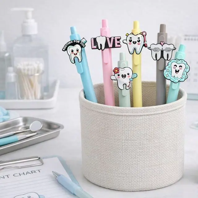 Alt view image 4 of 5 - 10PC Dental Pens Smiling Teeth Tooth Oral Health Dentist Hygienist Student Assistant DA Must Haves Molar Hygiene Office Supplies Bulk Appreciation Week Accessories Gifts For Staff Employee Coworkers