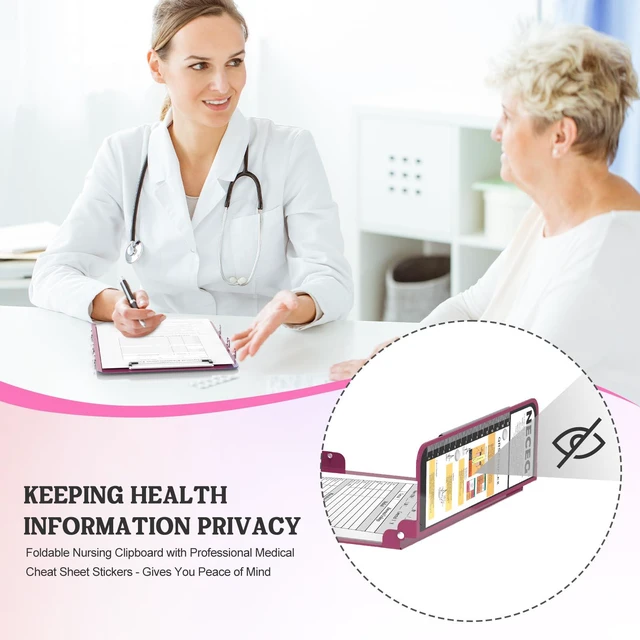 Alt view image 7 of 7 - Nursing Clipboard Foldable, 4-Fold Aluminum Pocket Size, Wine Folding Clipboard with Medical Cheat Sheets, Metal Pen Clip & Privacy Protection for Nurses, Nursing Students & Doctors