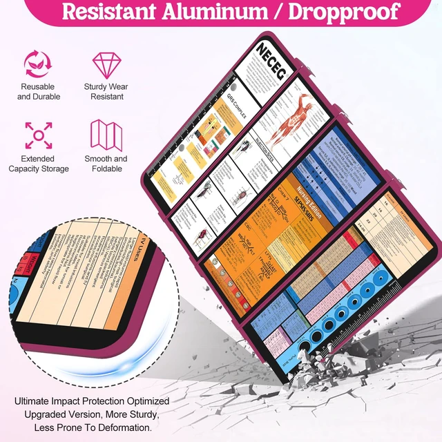 Alt view image 6 of 7 - Nursing Clipboard Foldable, 4-Fold Aluminum Pocket Size, Wine Folding Clipboard with Medical Cheat Sheets, Metal Pen Clip & Privacy Protection for Nurses, Nursing Students & Doctors