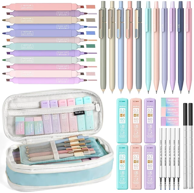 Main image of School Supplies with Cute Pencil Case, 39 PCS Blue Back to School Stationery Set, Essentials for College Nursing Student, 12 Pastel Highlighter, 6 Mechanical Pencil, 5 Gel Pen