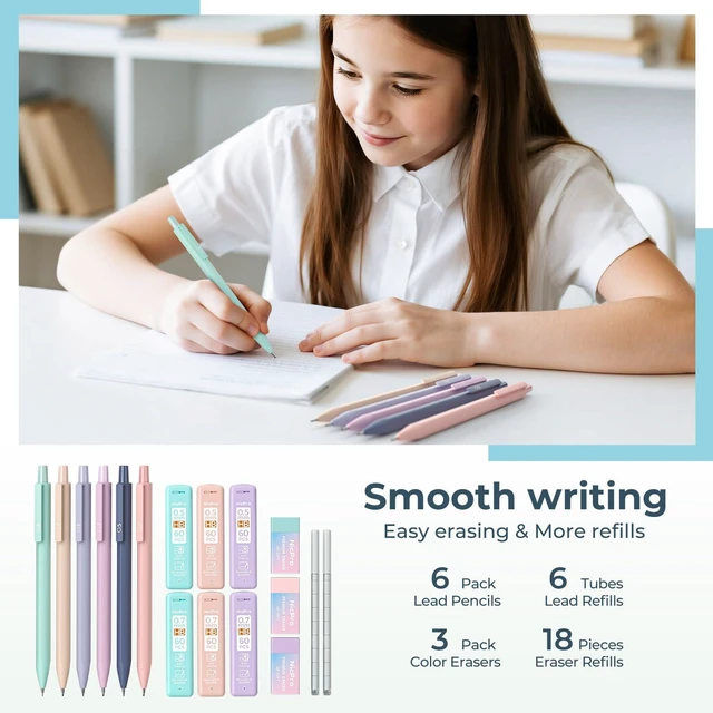 Alt view image 6 of 7 - School Supplies with Cute Pencil Case, 39 PCS Blue Back to School Stationery Set, Essentials for College Nursing Student, 12 Pastel Highlighter, 6 Mechanical Pencil, 5 Gel Pen