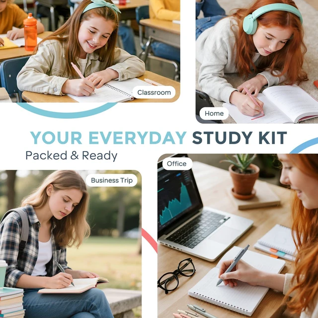 Alt view image 7 of 7 - School Supplies with Cute Pencil Case, 39 PCS Blue Back to School Stationery Set, Essentials for College Nursing Student, 12 Pastel Highlighter, 6 Mechanical Pencil, 5 Gel Pen