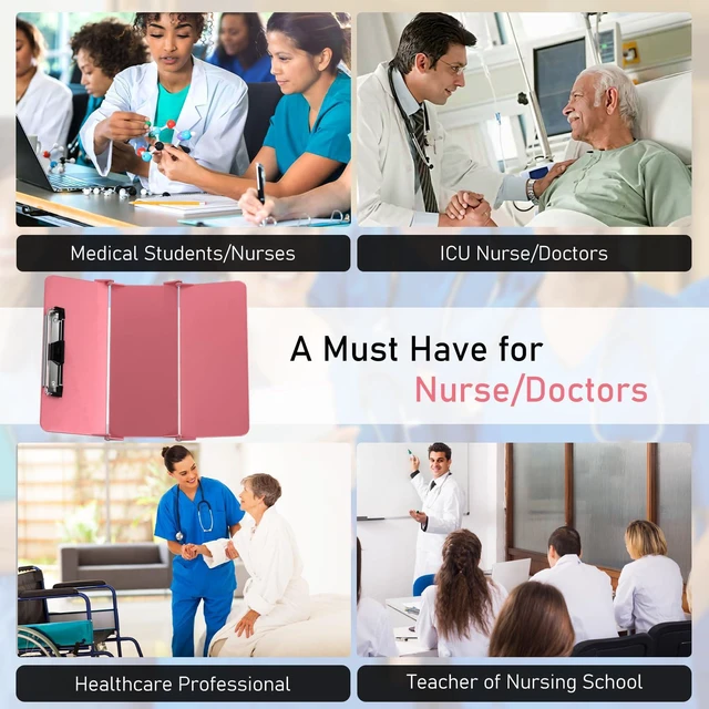 Alt view image 7 of 7 - Nursing Clipboard Foldable, Foldable Clipboard w/Nursing Edition Cheat Charts,3 Layers Aluminum, Nurse Clip Board w/Low Profile Clip&Pen Clip Pocket for Students, Nurses and Doctors, Rose