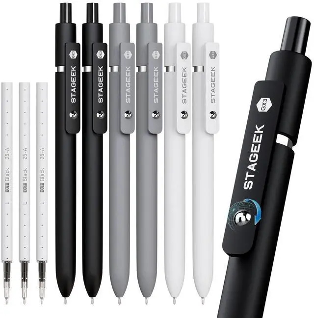 Main image of GX3 Black Gel Pens,6Pcs Quick Dry Smooth Writing Pen with 3 Refills | Black Ink Pens, 0.7mm Fine Point, Retractable, Office, School Supplies, Journaling & Note Taking, for Nurses, Teachers