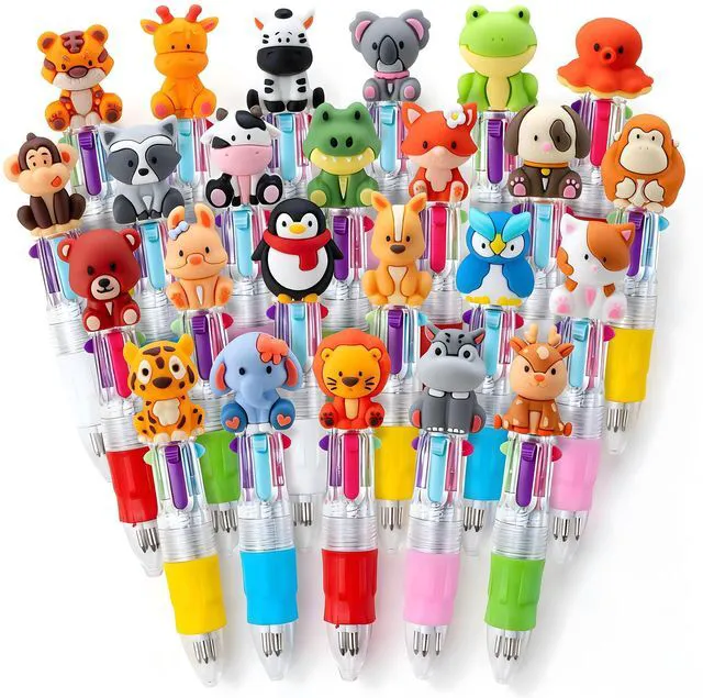 Main image of 24PCS Animal 4-in-1 Multicolor Pens, Cute Pens for Kids Party Gifts Mini Ballpoint Pens, Fun Birthday Party Favors, Classroom Supplies, Kawaii Cute Gifts, Bulk Pens for Boys & Girls