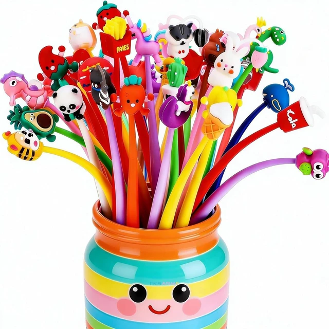 Main image of 30 PCS Fun Pens Prize Gifts for Kids Classroom, Cute Silicone Pen Soft Grip, Assorted Cartoon Toppers, Halloween goodie bags stuffer, Student Birthday Gifts from Teacher Birthday Party Favors
