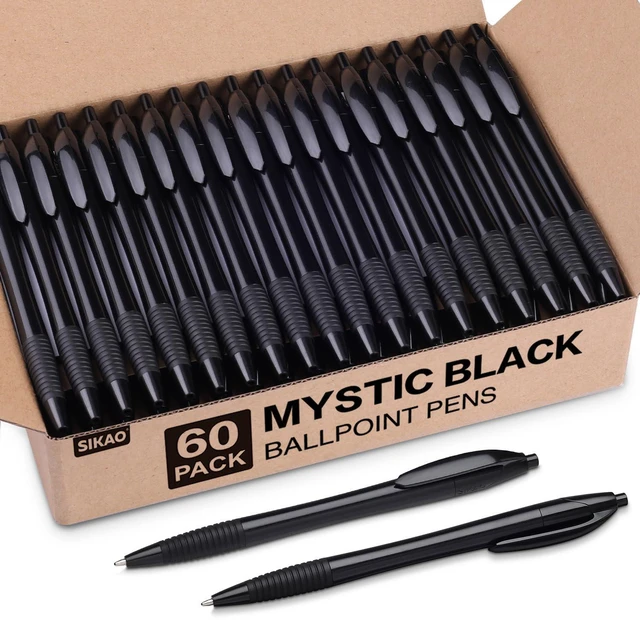 Main image of Black Pens Bulk, 60 Pack Gripped Slimster Ballpoint Pens Black Ink 1.0mm Smooth Writing No Bleed No Skip, Click Pens with Soft Grip for Teacher Student Servers, School & Office Use