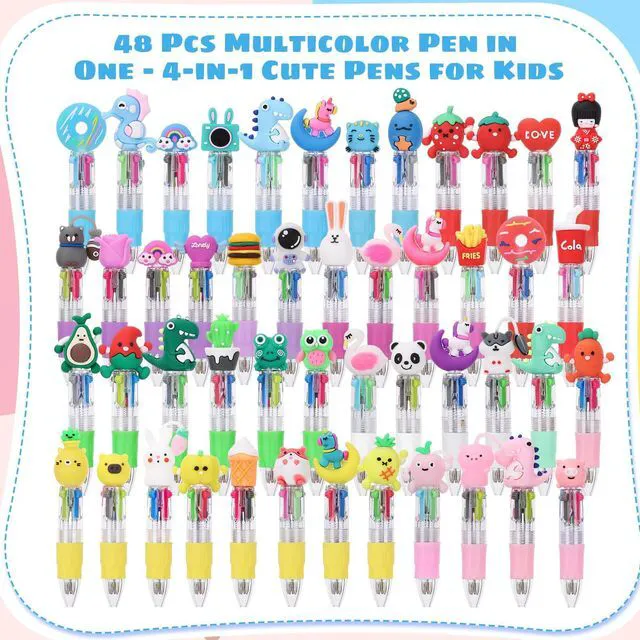 Alt view image 2 of 6 - 48 Packs Multicolor Pen in One, Halloween Goodie Bags Stuffer Fun Pens Birthday Party Favors for Kids, Prize Gifts for Classroom, Retractable Design for School Office