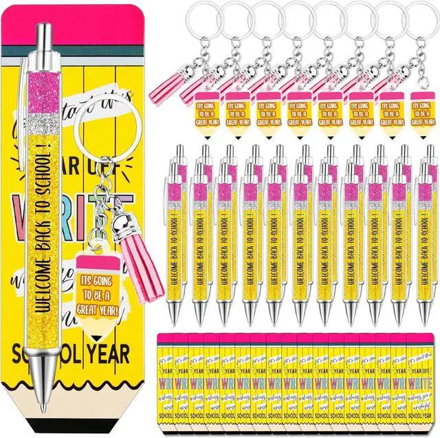Main image of 24 Set Back to School Gifts for Students Bulk Welcome First Day of School Student Teacher Gifts with Ballpoint Pens Keychains and Cards for Classroom Rewards Party Favors