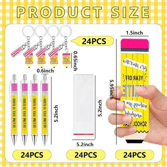 Alt view image 3 of 7 - 24 Set Back to School Gifts for Students Bulk Welcome First Day of School Student Teacher Gifts with Ballpoint Pens Keychains and Cards for Classroom Rewards Party Favors
