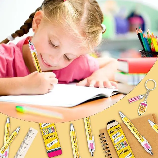 Alt view image 4 of 7 - 24 Set Back to School Gifts for Students Bulk Welcome First Day of School Student Teacher Gifts with Ballpoint Pens Keychains and Cards for Classroom Rewards Party Favors