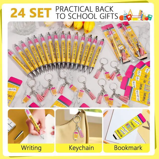Alt view image 5 of 7 - 24 Set Back to School Gifts for Students Bulk Welcome First Day of School Student Teacher Gifts with Ballpoint Pens Keychains and Cards for Classroom Rewards Party Favors