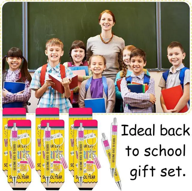 Alt view image 6 of 7 - 24 Set Back to School Gifts for Students Bulk Welcome First Day of School Student Teacher Gifts with Ballpoint Pens Keychains and Cards for Classroom Rewards Party Favors
