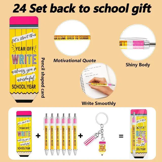 Alt view image 7 of 7 - 24 Set Back to School Gifts for Students Bulk Welcome First Day of School Student Teacher Gifts with Ballpoint Pens Keychains and Cards for Classroom Rewards Party Favors