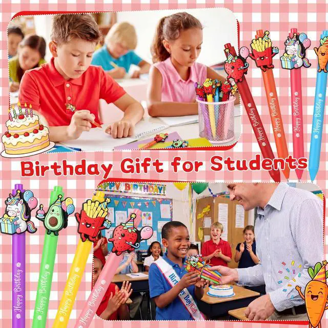 Alt view image 2 of 6 - 24 Pcs Birthday Cute Pens Classroom Gift for Student, Cute | Cartoon Funny Retractable Ballpoint Pens Black Ink for School Reward Birthday Party Favors Gift from Teacher Office Supplies