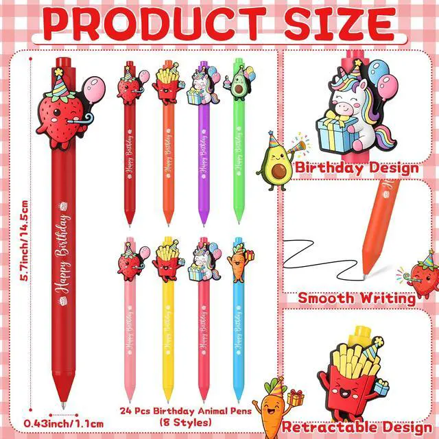 Alt view image 4 of 6 - 24 Pcs Birthday Cute Pens Classroom Gift for Student, Cute | Cartoon Funny Retractable Ballpoint Pens Black Ink for School Reward Birthday Party Favors Gift from Teacher Office Supplies