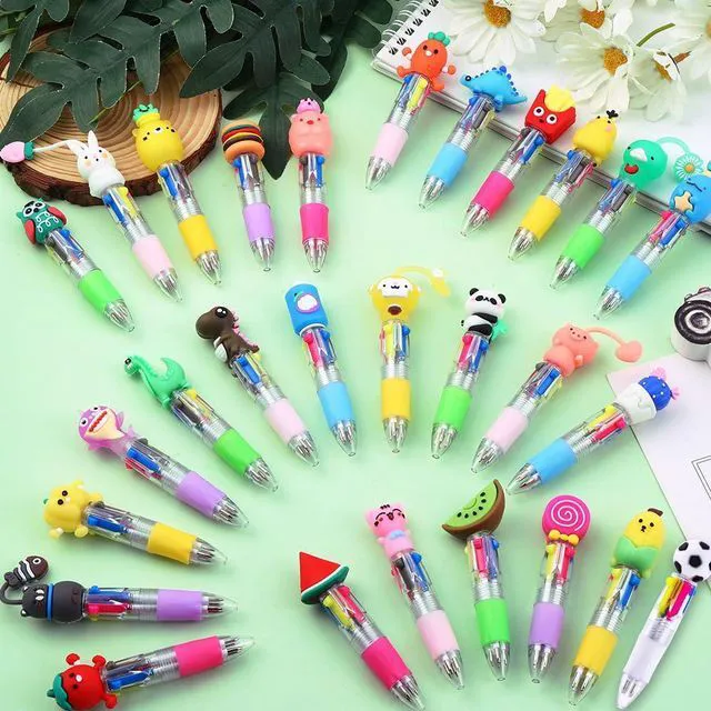 Alt view image 4 of 7 - 28PCS Fun Pens Cute Multicolor Pens 4-in-1 for Party Favors Gifts Kids | Multicolor Ballpoint Pen, Mini Cartoon Animal 0.7mm Retractable Writing Pens for Party Favors School Supplies Student Rewards