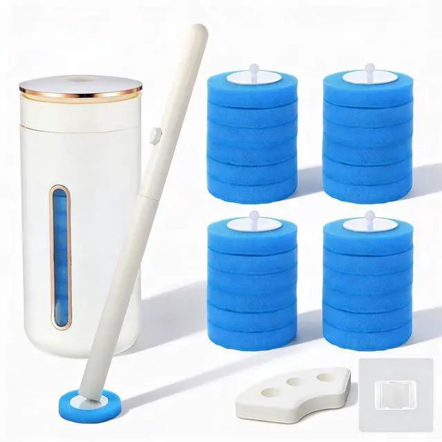 Main image of Disposable Toilet Brush, Toilet Bowl Cleaning System with Holder & 24 Count Wand Refill, No-Mess Clean Brush Starter Kit with 1 Toilet Wand, 1 Storage Caddy, 1 Fragrant Tablet (1 + 24)