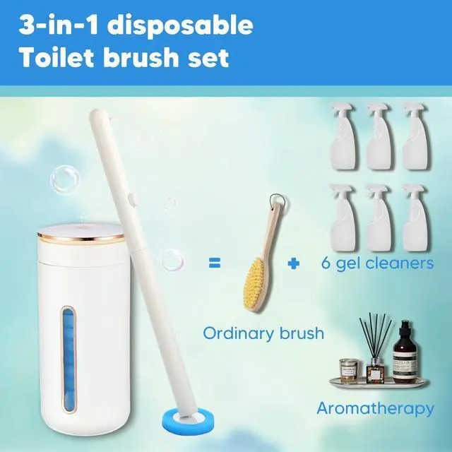 Alt view image 4 of 7 - Disposable Toilet Brush, Toilet Bowl Cleaning System with Holder & 24 Count Wand Refill, No-Mess Clean Brush Starter Kit with 1 Toilet Wand, 1 Storage Caddy, 1 Fragrant Tablet (1 + 24)