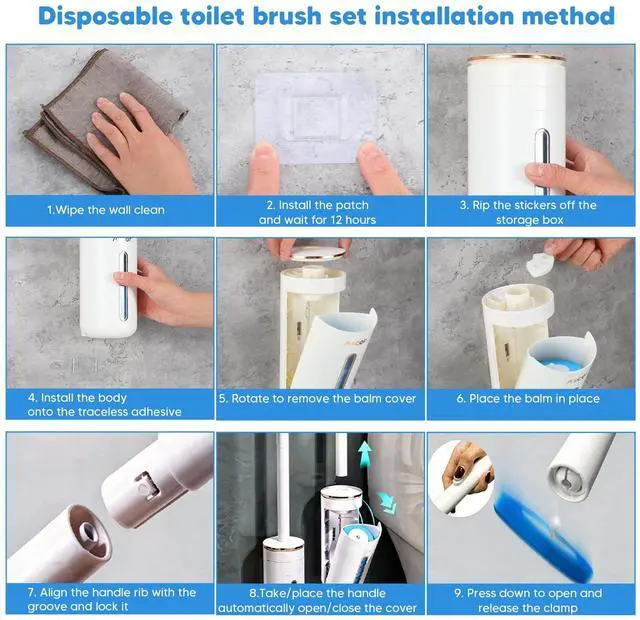 Alt view image 7 of 7 - Disposable Toilet Brush, Toilet Bowl Cleaning System with Holder & 24 Count Wand Refill, No-Mess Clean Brush Starter Kit with 1 Toilet Wand, 1 Storage Caddy, 1 Fragrant Tablet (1 + 24)