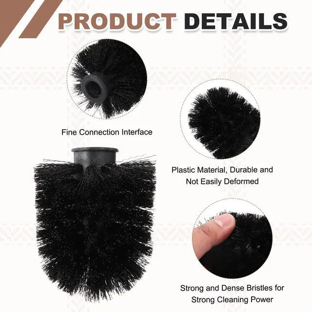 Alt view image 3 of 7 - Toilet Brush Replacement Head, Toilet Brush Refills, Bathroom Cleaning Tool Restroom Accessories for Bathtubs Bathroom Home Apartments Office Hotel, Black