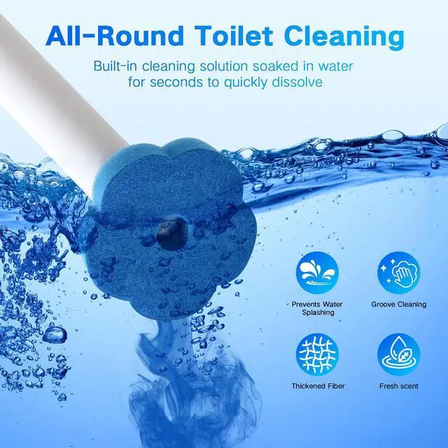 Alt view image 3 of 7 - Disposable Toilet Brush Wand Kit, 14 Refills, Wall Mount Holder | Extended handle, auto-open lid design, off-floor storage for RVs, apartments, campers, dorms, guest baths, easy press release