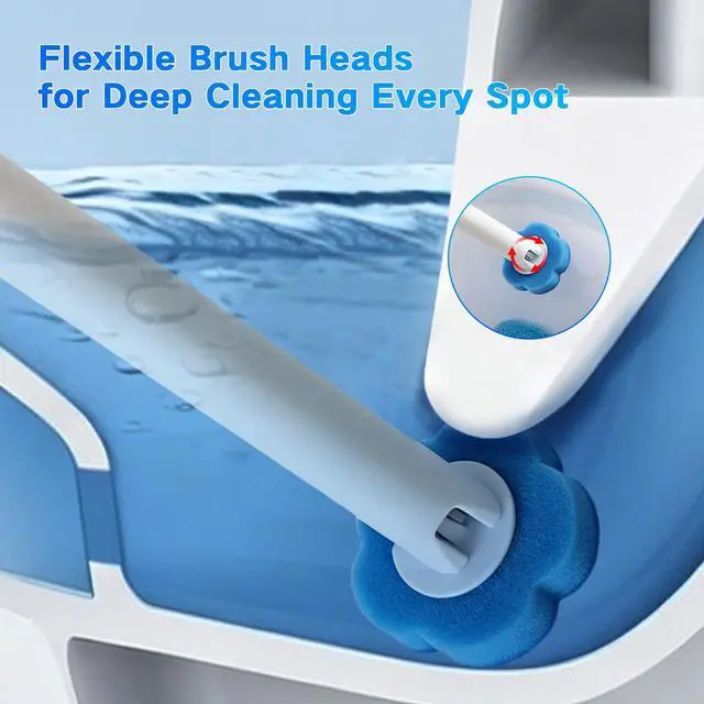 Alt view image 4 of 7 - Disposable Toilet Brush Wand Kit, 14 Refills, Wall Mount Holder | Extended handle, auto-open lid design, off-floor storage for RVs, apartments, campers, dorms, guest baths, easy press release